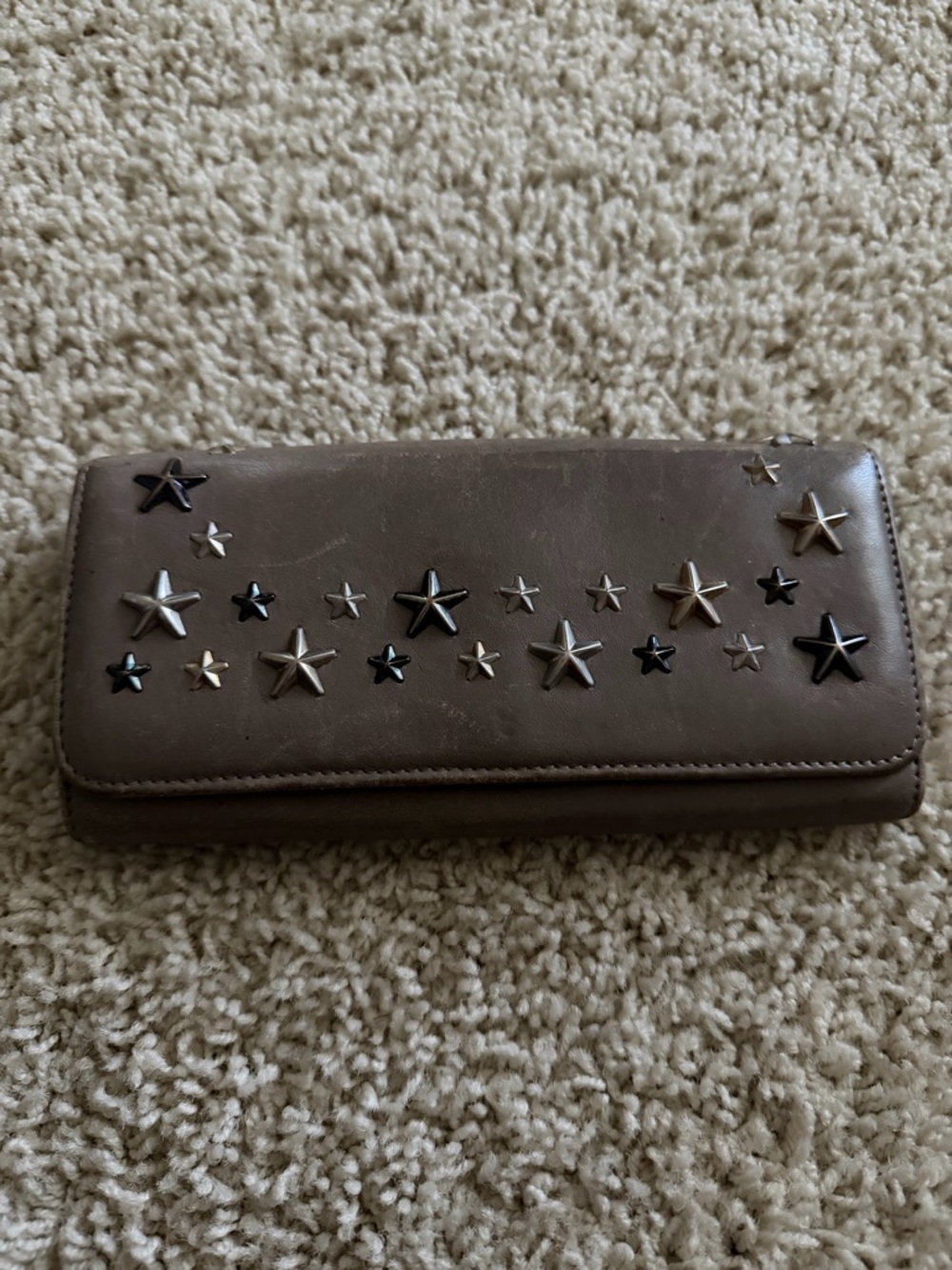 Leather Star-Stud Clutch Wallet - Taupe